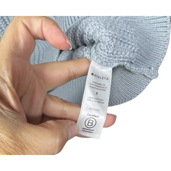 Athleta Teton V Neck Sweater‎ Women Small BLUE Heavy Knit Cotton Pullover - Picture 7 of 11